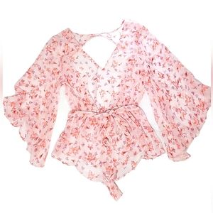 NWOT Victoria's Secret neon butterfly dolman sleeve sheer lingerie romper M